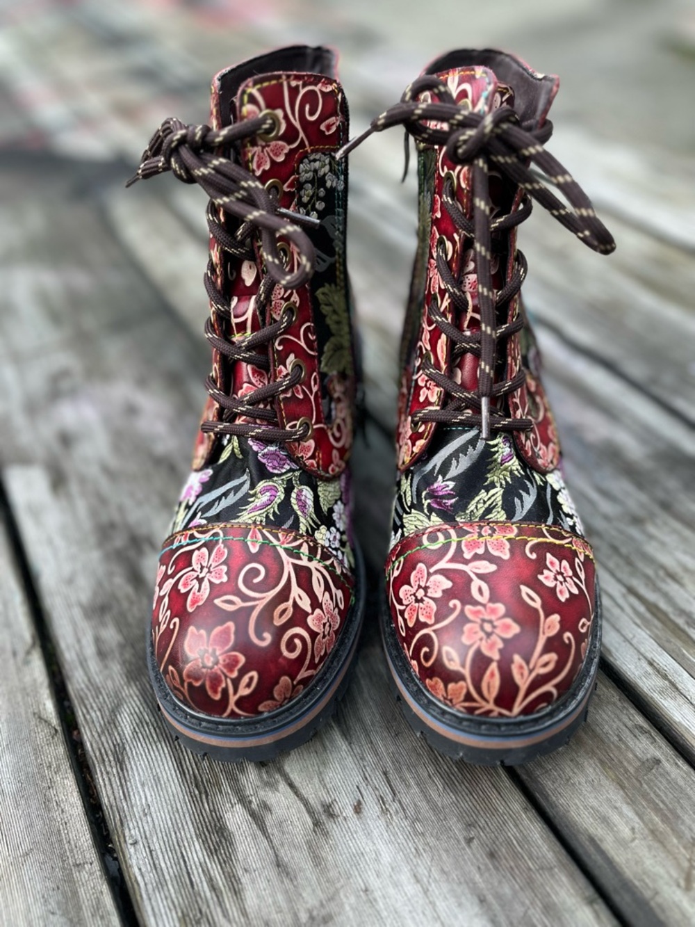 L'Artiste Combat Boot by Spring Step Fantastic Floral Women’s Size 38 NWOB